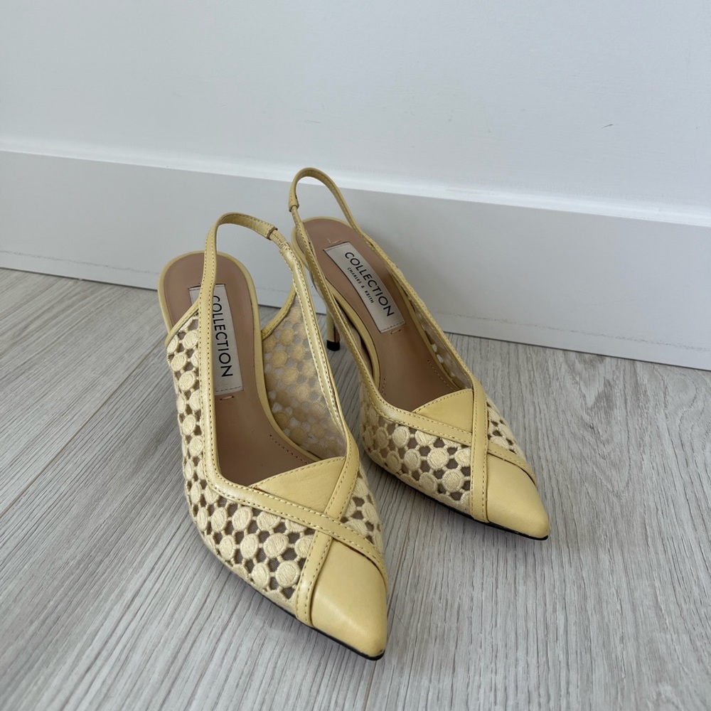 Crotchet & Leather Slingback Pumps - Yellow